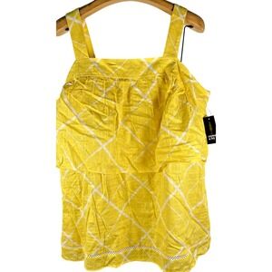 Crown & Ivy‎ Women's Top Curvy Strap 1X, Lg Bust Ruffle and eyelet detail,Yellow